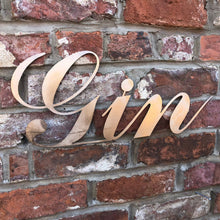 Load image into Gallery viewer, Rustic Distressed Gold Metal Gin Sign
