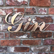 Load image into Gallery viewer, Rustic Distressed Gold Metal Gin Sign
