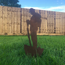 Load image into Gallery viewer, Small Rusty Metal Soldier Garden Statue
