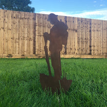 Load image into Gallery viewer, Rusty Metal Soldier Garden Statue, Remembrance Feature
