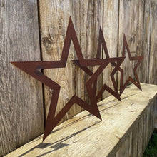 Load image into Gallery viewer, Set of 3 Rusty Metal Stars, Decorations For The Home And Garden.
