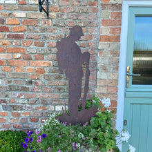 Load image into Gallery viewer, Rusty Metal Soldier Garden Statue, Remembrance Feature
