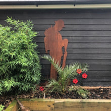 Load image into Gallery viewer, XL Lifesize Rusty Metal Soldier Garden Statue
