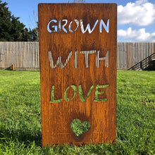 Load image into Gallery viewer, Rusty Metal Grown With Love Garden Sign
