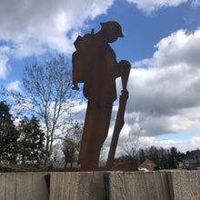 Load image into Gallery viewer, Small Rusty Metal Soldier Garden Statue
