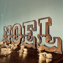 Load image into Gallery viewer, Christmas Fireplace Mantle Sign Decoration NOEL in 12 inch Tall Rustic Rusted Carnival Letters
