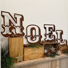 Load image into Gallery viewer, Christmas Fireplace Mantle Sign Decoration NOEL in 12 inch Tall Rustic Rusted Carnival Letters
