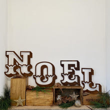 Load image into Gallery viewer, Christmas Fireplace Mantle Sign Decoration NOEL in 12 inch Tall Rustic Rusted Carnival Letters
