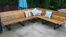 Load image into Gallery viewer, Reclaimed Scaffold Board &amp; Steel Garden Dining Corner Bench / Sofa - 43cm Seat Height
