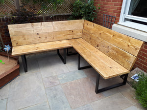 Reclaimed Scaffold Board & Steel Garden Dining Corner Bench / Sofa