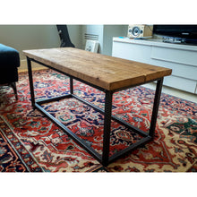 Load image into Gallery viewer, Coffee Table with Square Steel Box Section Legs &amp; Rustic Reclaimed Scaffold Board Top
