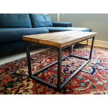 Load image into Gallery viewer, Coffee Table with Square Steel Box Section Legs &amp; Rustic Reclaimed Scaffold Board Top
