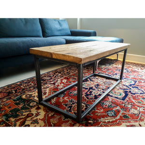 Coffee Table with Square Steel Box Section Legs & Rustic Reclaimed Scaffold Board Top
