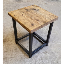 Load image into Gallery viewer, Reclaimed Rustic Scaffold Board &amp; Steel Industrial Look Stool \ Side Table \ Night Stand \ Bar Stool
