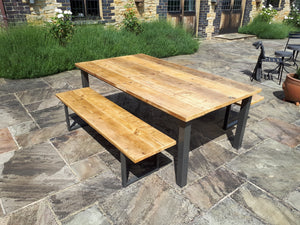 Farmhouse Style Rustic Table made from Reclaimed Scaffold Boards & Steel Box Section Legs