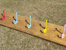 Load image into Gallery viewer, Industrial Style Reclaimed Scaffold Board Children&#39;s Coat Hook / Rack with Coloured Hooks
