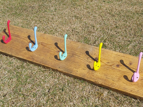 Industrial Style Reclaimed Scaffold Board Children's Coat Hook / Rack with Coloured Hooks