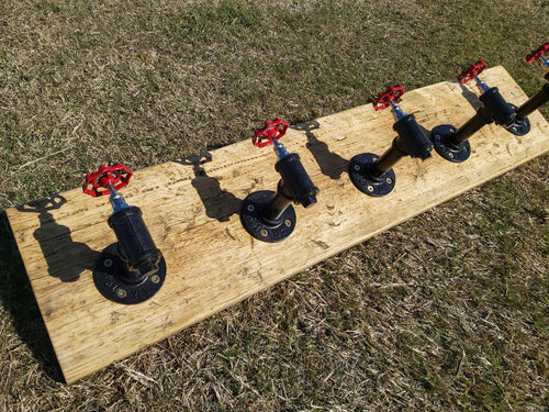 Industrial Style Reclaimed Scaffold Board Coat Hook / Rack with Steampunk Iron Pipe Tap Hooks