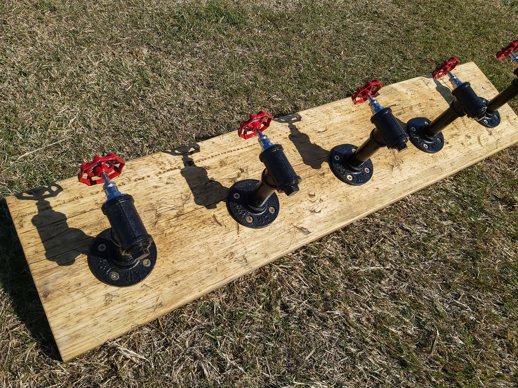 Industrial Style Reclaimed Scaffold Board Coat Hook / Rack with Steampunk Iron Pipe Tap Hooks
