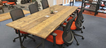 Load image into Gallery viewer, Meeting Room Rustic Table made from Scaffold Boards &amp; Steel Box Section Legs
