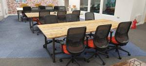 Meeting Room Rustic Table made from Scaffold Boards & Steel Box Section Legs