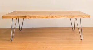 Waney Edge Pippy Oak Slab Coffee Table with Hairpin Legs 100x45cm