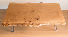 Load image into Gallery viewer, Products Waney Edge Pippy Oak Slab Coffee Table with Hairpin Legs 
