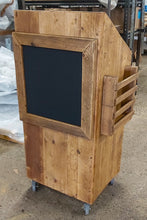 Load image into Gallery viewer, cafe or restaurant host stand made from reclaimed scaffold boards
