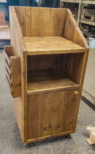 Load image into Gallery viewer, cafe or restaurant host stand made from reclaimed scaffold boards
