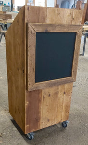 cafe or restaurant host stand made from reclaimed scaffold boards