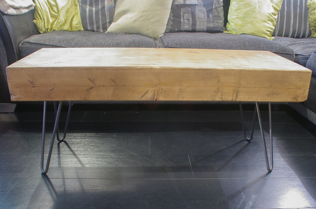 Laminated Chunky Timber Coffee Table with Hairpin Legs