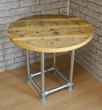 Load image into Gallery viewer, Round Dining / Cafe Rustic Table made from Reclaimed Scaffold Boards &amp; Steel Tube
