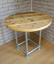 Load image into Gallery viewer, Round Dining / Cafe Rustic Table made from Reclaimed Scaffold Boards &amp; Steel Tube
