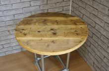 Load image into Gallery viewer, Round Dining / Cafe Rustic Table made from Reclaimed Scaffold Boards &amp; Steel Tube
