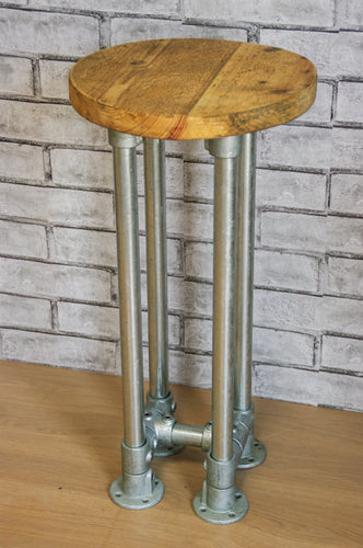 Round Reclaimed Rustic Scaffold Board & Tube Industrial Look Stool \ Bar Stool