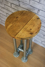 Load image into Gallery viewer, Round Reclaimed Rustic Scaffold Board &amp; Tube Industrial Look Stool \ Bar Stool
