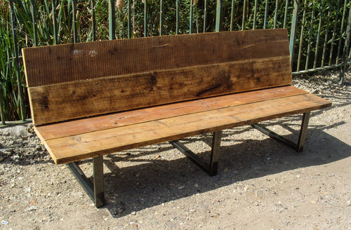 Reclaimed Scaffold Board & Steel Bench with Back