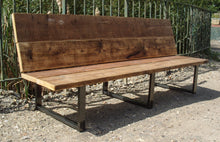 Load image into Gallery viewer, Reclaimed Scaffold Board &amp; Steel Bench with Back
