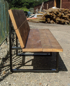 Reclaimed Scaffold Board & Steel Bench with Back