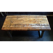 Load image into Gallery viewer, Coffee Table with Square Steel Box Section Legs &amp; Rustic Reclaimed Scaffold Board Top
