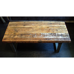 Coffee Table with Square Steel Box Section Legs & Rustic Reclaimed Scaffold Board Top