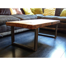 Load image into Gallery viewer, Coffee Table with Square Steel Box Section Legs &amp; Rustic Reclaimed Scaffold Board Top
