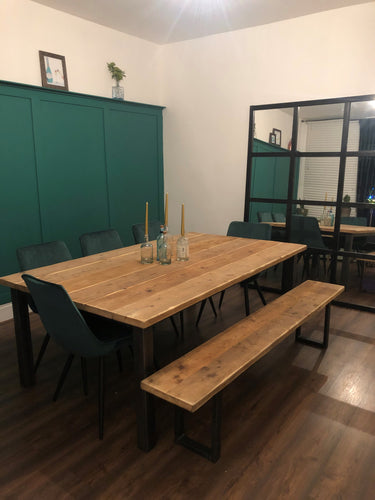 Farmhouse Style Rustic Table made from Reclaimed Scaffold Boards & Steel Box Section Legs