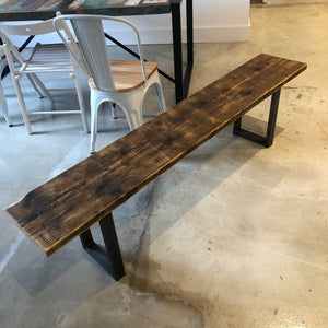 Reclaimed Scaffold Board Rustic Simple Wood Bench with Steel Box Section Legs