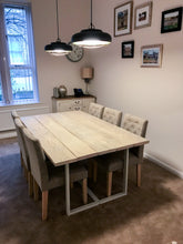 Load image into Gallery viewer, Meeting Room Rustic Table made from Scaffold Boards &amp; Steel Box Section Legs
